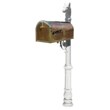 QUALARC Brass Mailbox, w/decorative Post, Ornate base, Horsehead finial, White MB-3000-POL-LP701-WHT
